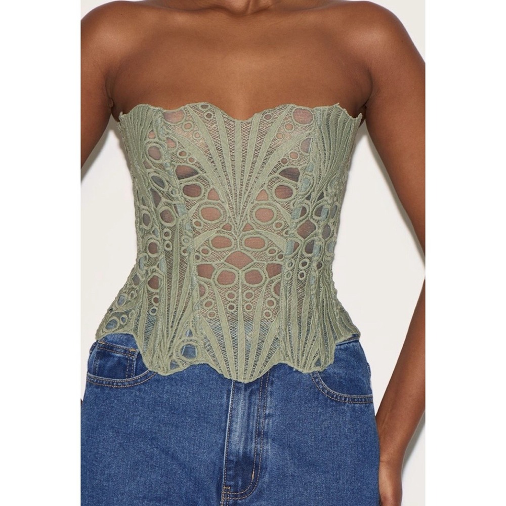 green steampunk‎ corset sheer laced bustier